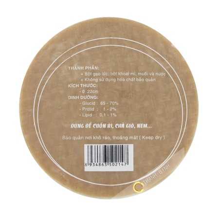 Papel de arroz completo de 22cm para los rollitos de primavera BICH CHI 200g