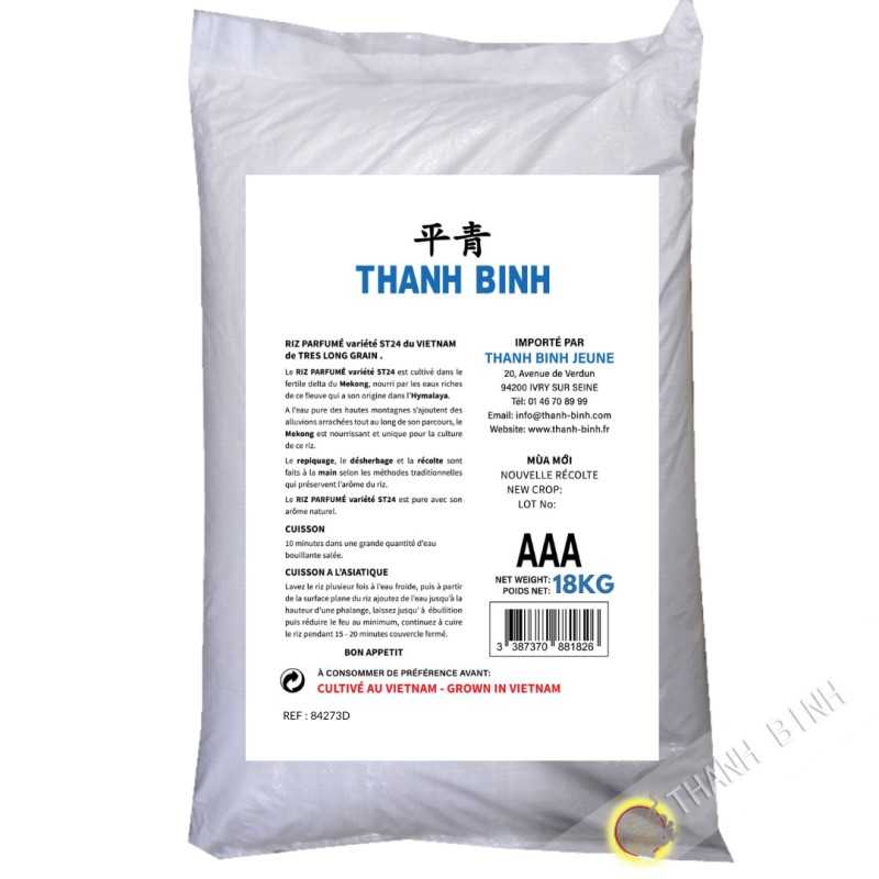 Riz long parfumé sans résidus de pesticides JEUNE FILLE variété ST24 18kgs Vietnam 2020