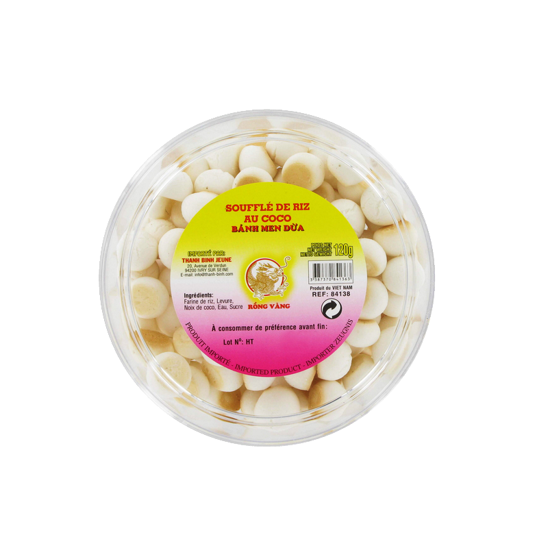 Soufflé de riz coco DRAGON OR 20x120g Vietnam Soufflé de riz coco DRAGON OR 20x120g Vietnam