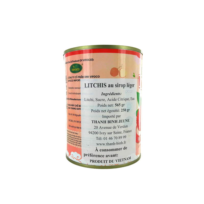 Litchis dénoyautés au sirop léger 565g Vietnam Litchis dénoyautés au sirop léger 565g Vietnam