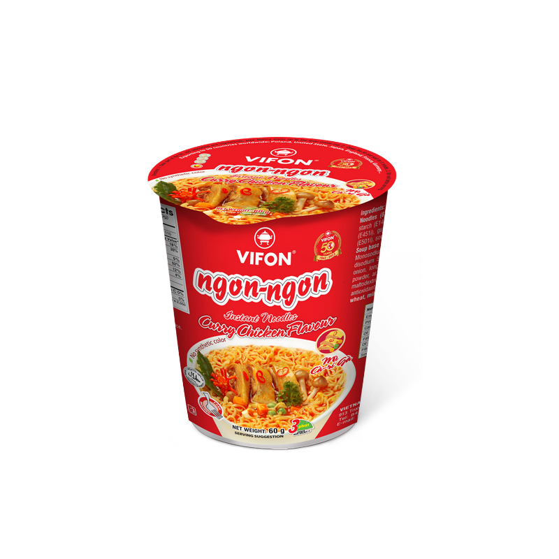 Sopa de fideos de pollo al curry Tazón NGON NGON VIFON 60g de Vietnam Sopa de fideos de pollo al curry Tazón NGON NGON VIFON 60g de Vietnam