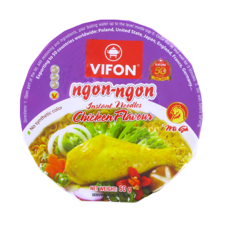 Sopa de fideos de pollo Tazón NGON NGON VIFON 60g de Vietnam