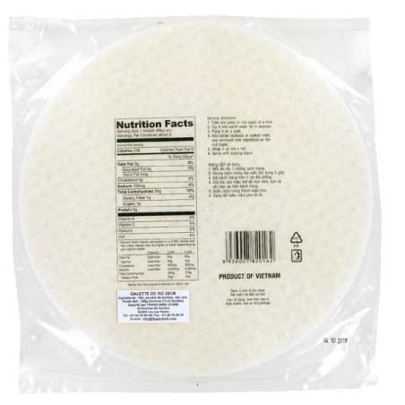 Feuille de riz 28cm pour rouleaux printemps 3 Bambou Vietnam 44x340g