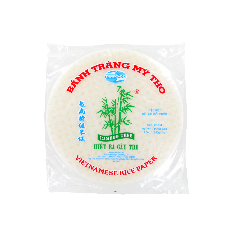 Papel de arroz 22cm para los rollitos de primavera 3 de bambú Vietnam 340g Papel de arroz 22cm para los rollitos de primavera 3 de bambú Vietnam 340g