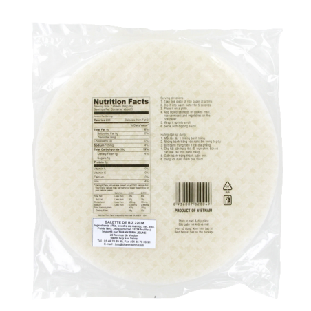 Papel de arroz 22cm para los rollitos de primavera 3 de bambú Vietnam 340g