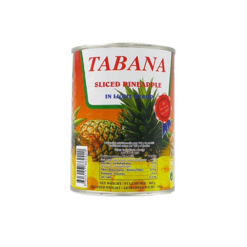 Ananas 10 tranches entières au sirop léger TABANA 565g France