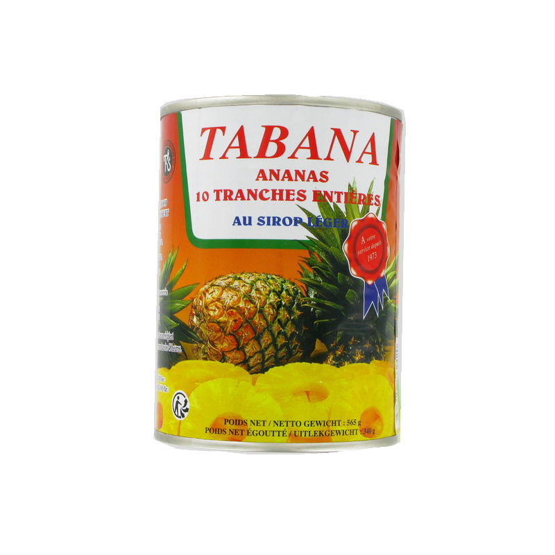 Ananas 10 tranches entières au sirop léger TABANA 565g France