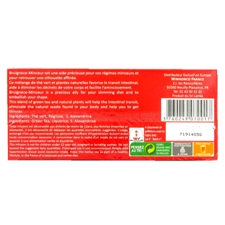 Thé amincissant BRULE GRAISSE 24 Boites 30g Sri Lanka