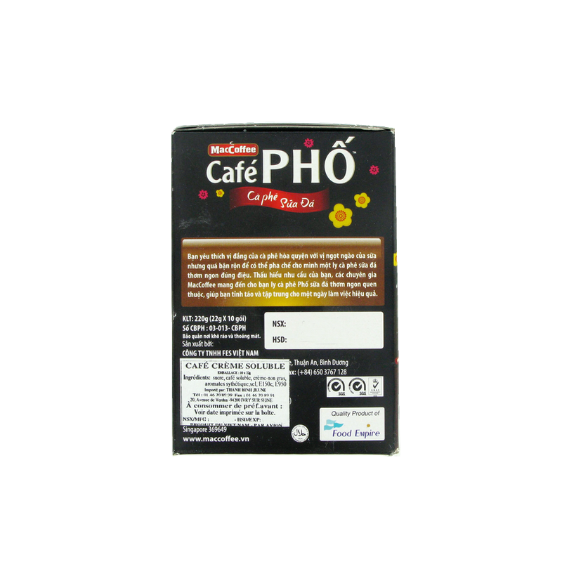 Café crème soluble Pho MAC COFFEE 10x24g Vietnam Café crème soluble Pho MAC COFFEE 10x24g Vietnam